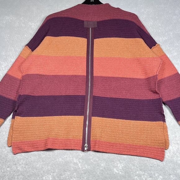 BKE Buckle Women’s Size Medium Orange Striped Boxy Waffle Knit Oversized Sweater - Picture 8 of 14